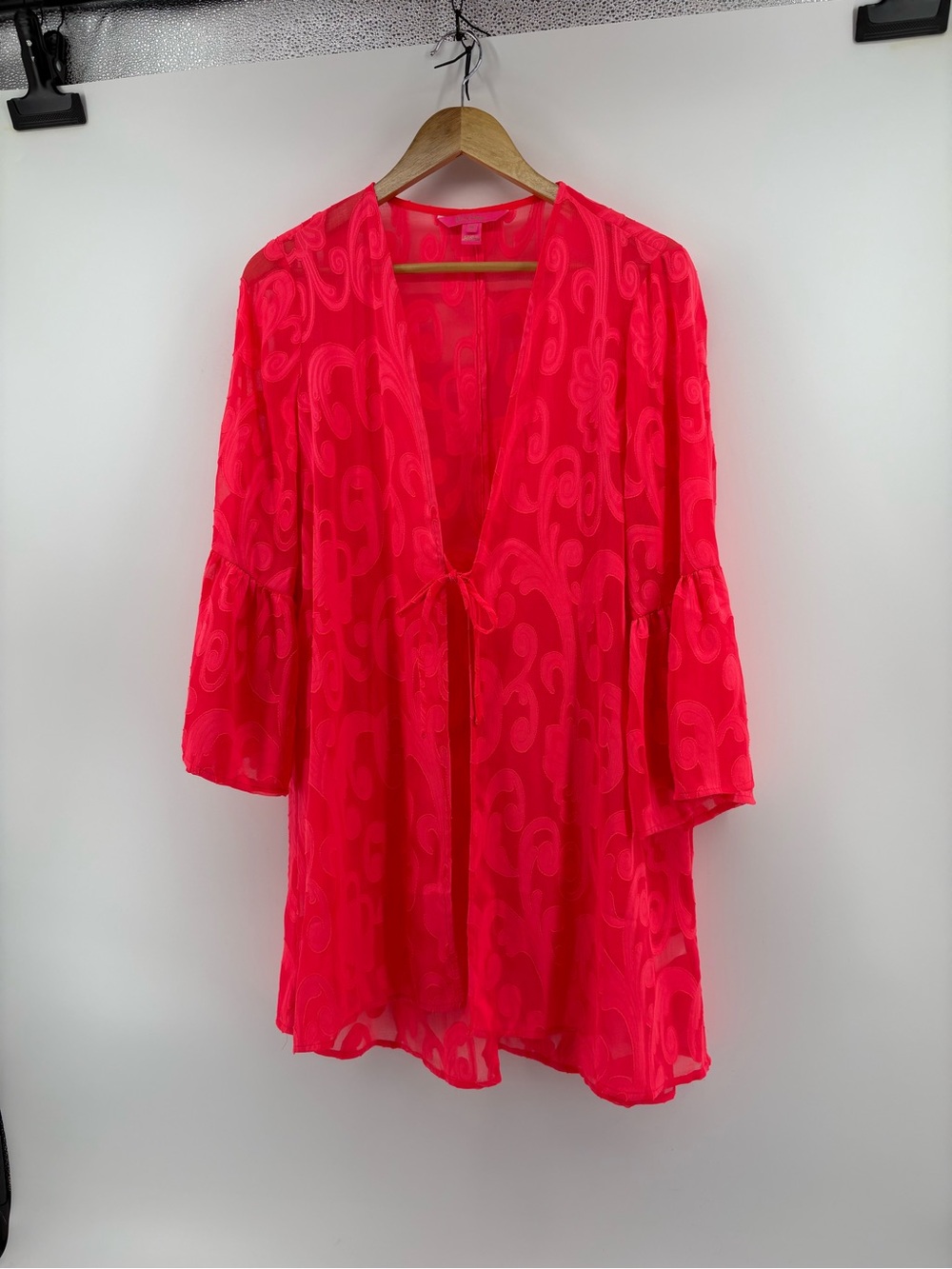 Lilly Pulitzer Hot Pink coral Sheer Tie-Front swim cover up